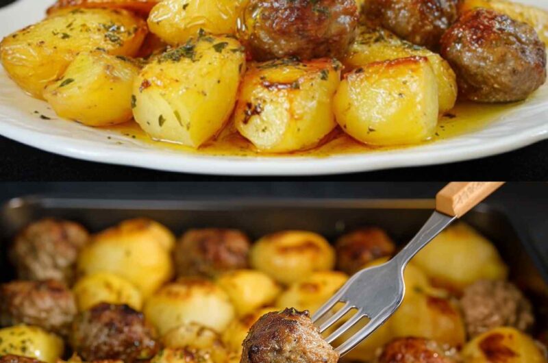 Κεφτεδάκια που λιώνουν στο στόμα με συνοδεία από λεμονάτες πατάτες φούρνου