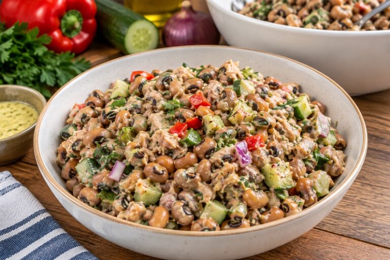 Σαλάτα με μαυρομάτικα, τόνο και κρεμώδες dressing μουστάρδας!